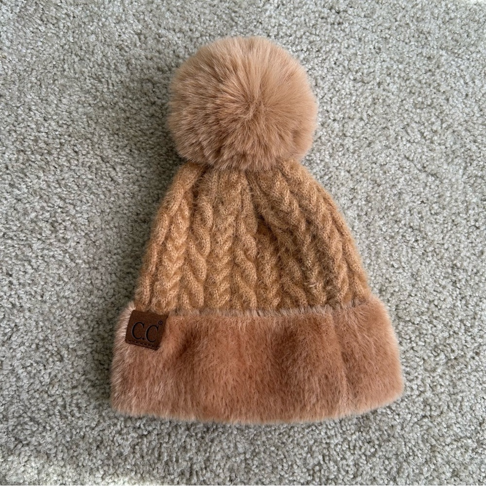 CC Brand Tan Knit Pom-Pom Beanie